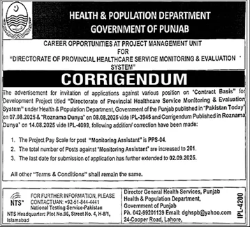 Jobs in Health & Population Department Lahore